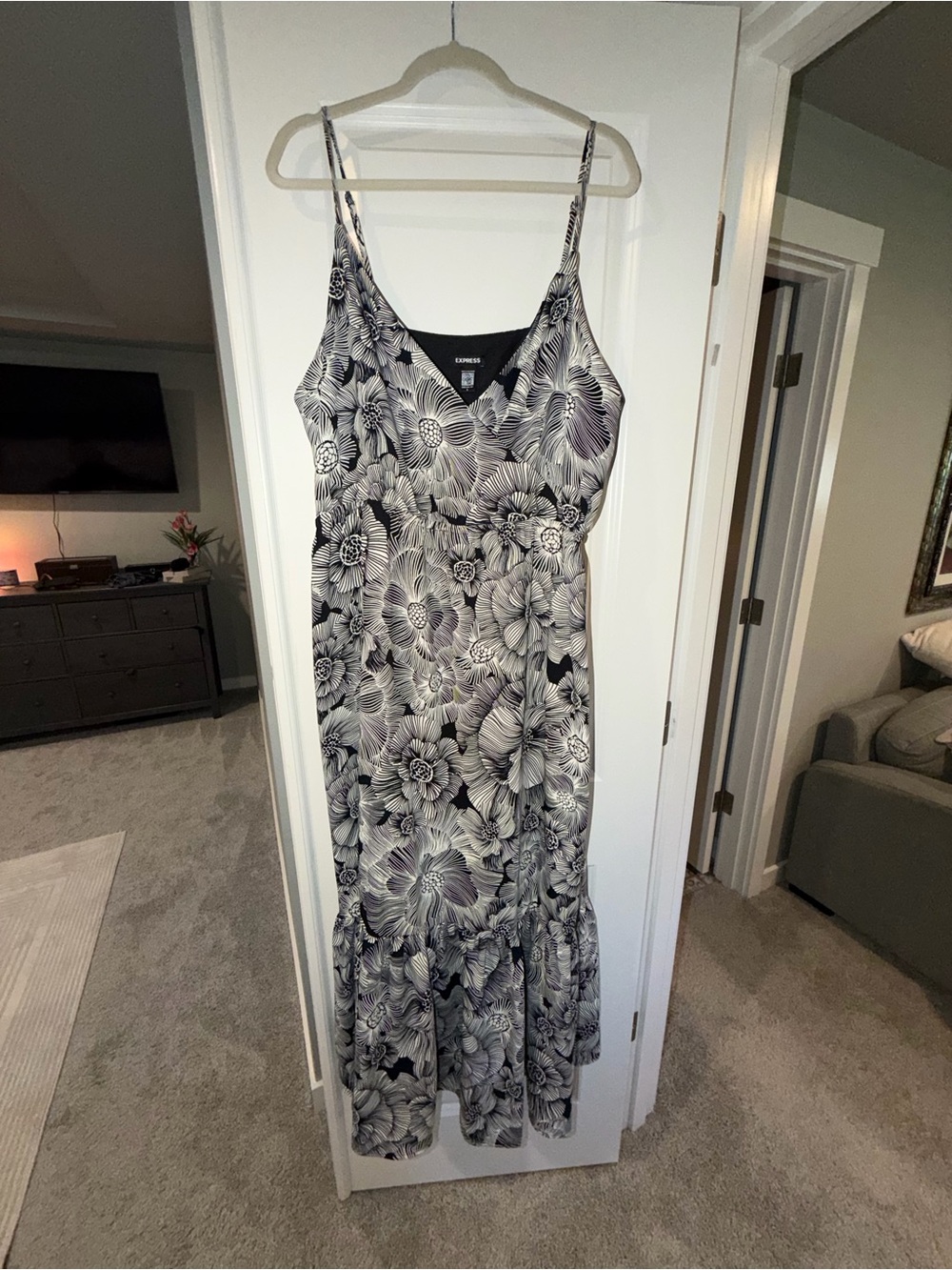 Express Black & White Floral Wrap-Style Maxi Dress